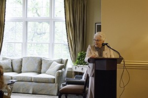 Kay Boyer speaks at the May 29 reception celebrating the release of her book, Many Mansions (Messiah College)