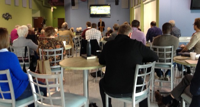 Participants in the 2014 Sider Institute study conference listen to Dr. J. E. McDermond's talk on conversion and church membership.